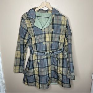 Barbour Reversible Cedar Trench Coat Waterproof Plaid & Green Breathable Size 10